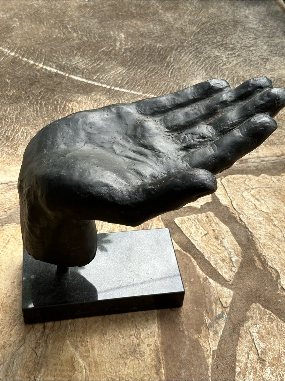 Global Views Black Open Hand Sculpture Modern Metal Stone Art Decor Tabletop